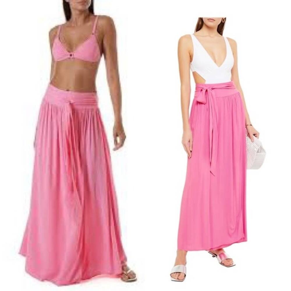 MELISSA ODABASH ELSA WRAP EFFECT MAXI SKIRT BUBBLEGUM PINK L